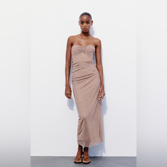Zara Dresses & Skirts - NEW Zara Printed Strapless Ruched Sweetheart Tulle Polka Dot Dress S